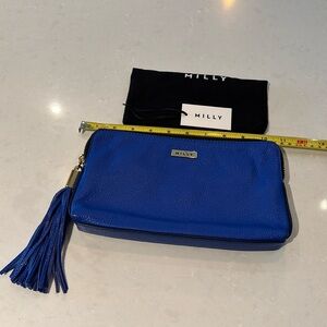Milly pebbled leather tassel clutch